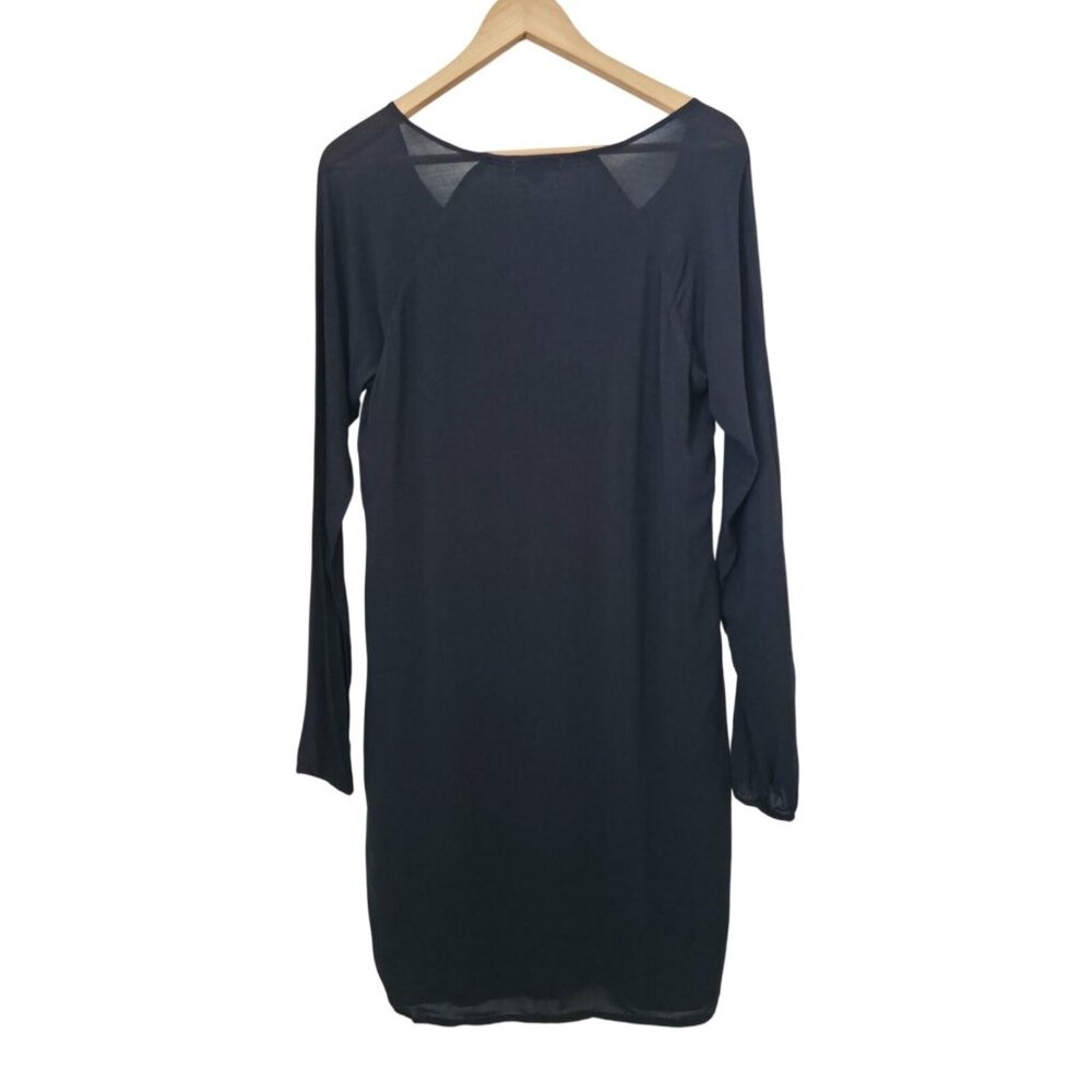 NWT James Perse Soft Raglan Black Semi-Sheer Lined Long Sleeve Shift Dress Sz 2 - Picture 2 of 6
